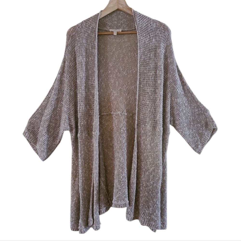 Eileen Fisher Women's 100% Linen Open Front Cardigan 1X Light Neutral Beige